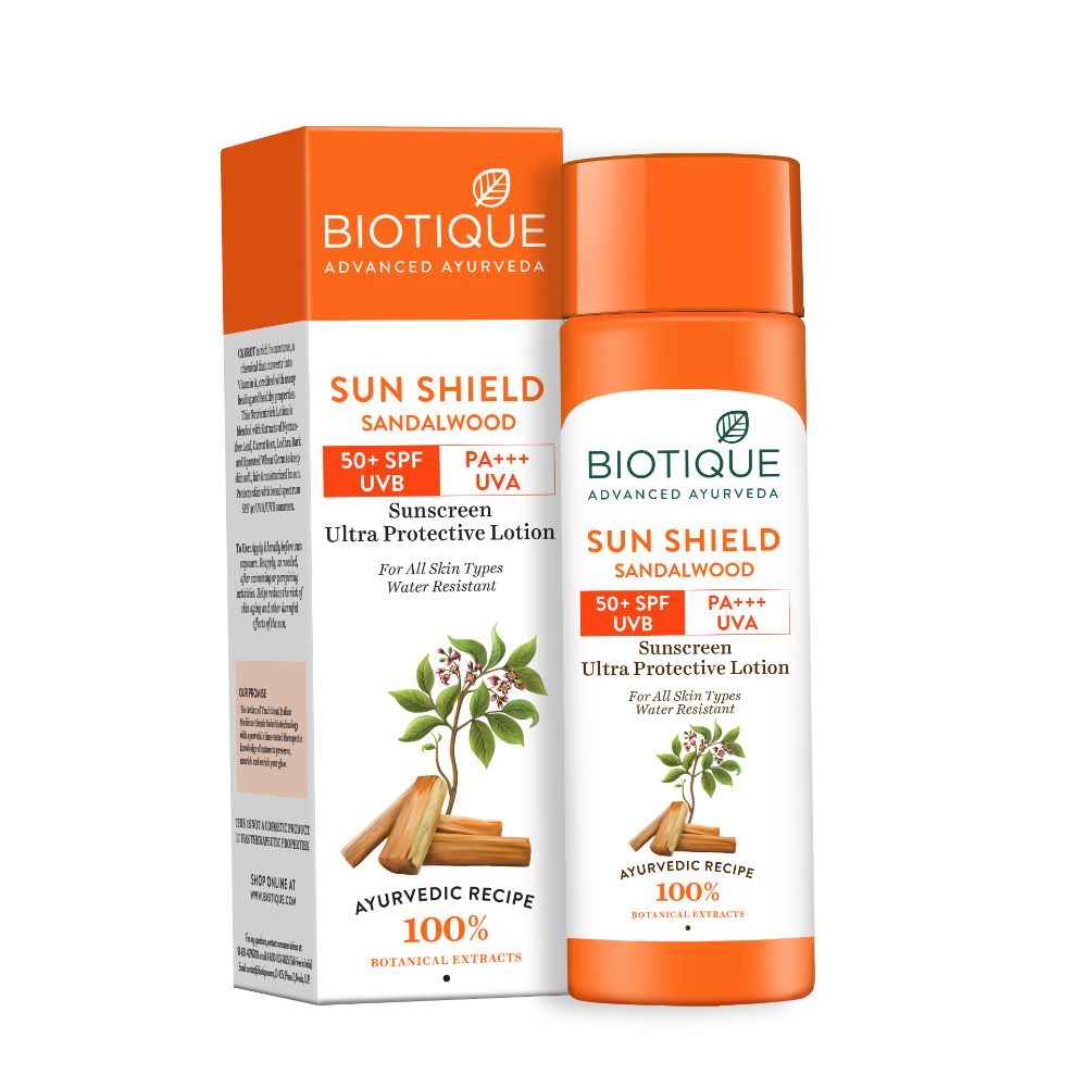Buy Biotique Bio Sandalwood Ultra Soothing Face Lotion 50+ SPF UVA/UVB Sunscreen (190 ml) - Purplle