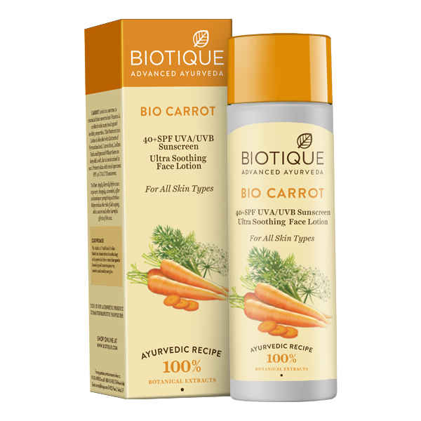 Buy Biotique Bio Carrot Ultra Soothing Face Lotion 40+ SPF UVA/UVB Sunscreen (120 ml) - Purplle
