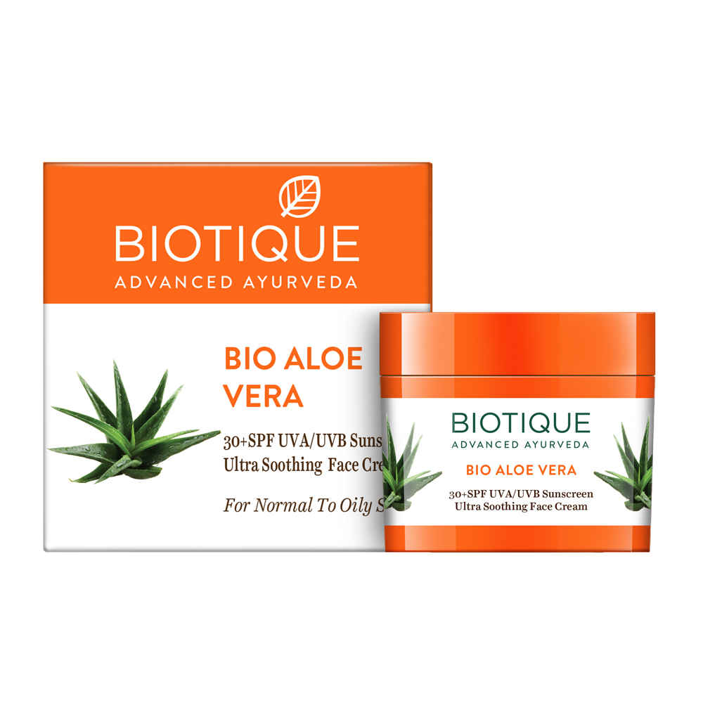 Buy Biotique Bio Aloe Vera Ultra Soothing Face Cream 30+ SPF UVA/UVB Sunscreen (50 g) - Purplle