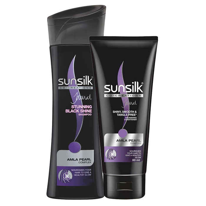 Buy Sunsilk Stunning Black Shine Shampoo (340 ml) + FREE Sunsilk Shiny Smooth & Tangle-Free Nourishing Conditioner (80 ml) - Purplle
