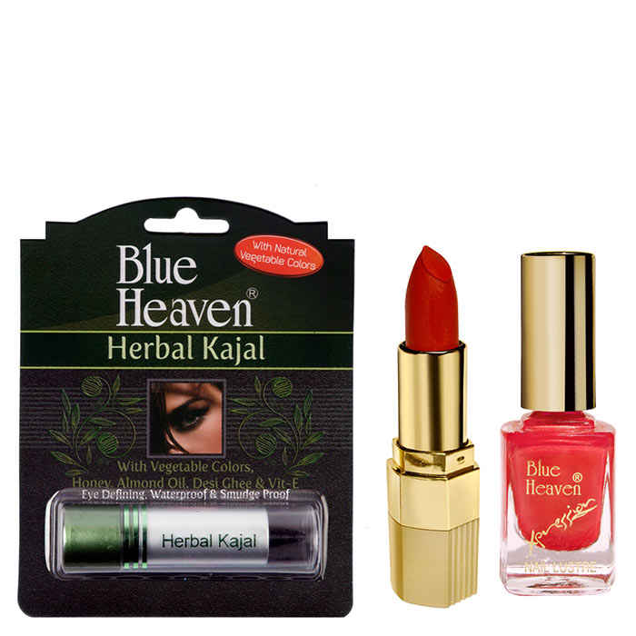 Buy Blue Heaven Xpression Lipstick Mo 161, Xpression Nail Paint 991 & Herbal Kajal Combo (4 g + 9 ml + 3 g) - Purplle