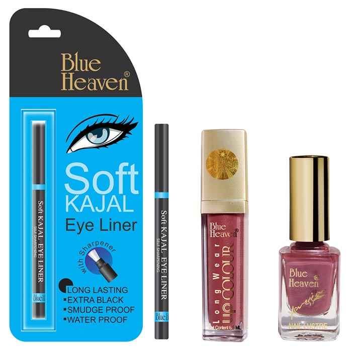 Buy Blue Heaven Long Wear Lip Color 232, Xpression Nail Paint 927 & Blue Heaven Kajal Liner Combo (6.5 ml + 9 ml + 0.31 g) - Purplle