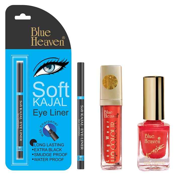 Buy Blue Heaven Long Wear Lip Color 235, Xpression Nail Paint 991 & Blue Heaven Kajal Liner Combo (6.5 ml + 9 ml + 0.31 g) - Purplle