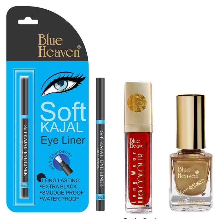 Buy Blue Heaven Long Wear Lip Color 251, Xpression Nail Paint 992 & Blue Heaven Kajal Liner Combo (6.5 ml + 9 ml + 0.31 g) - Purplle