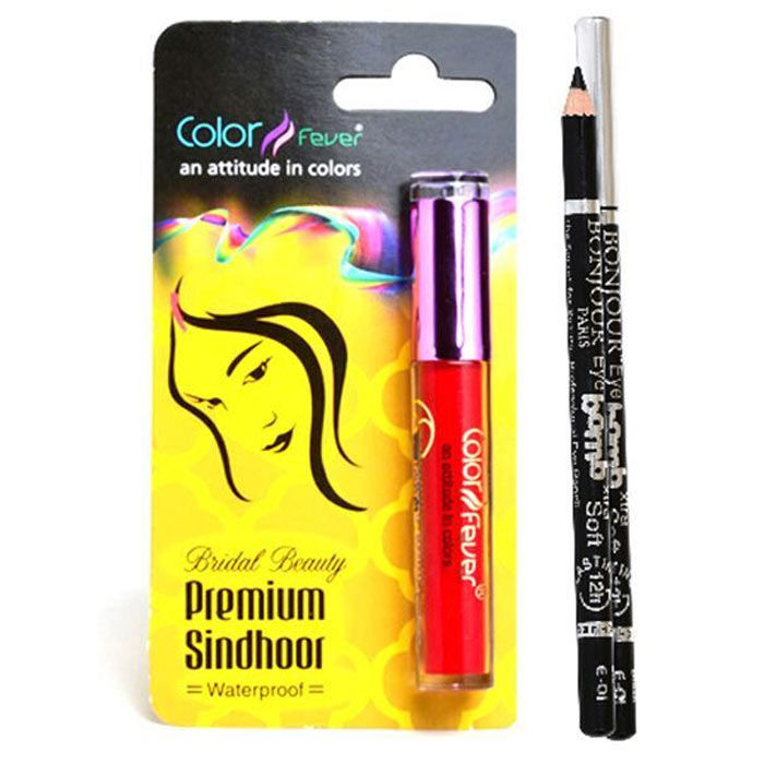 Buy Color Fever Waterproof Liquid Sindoor - Traditional Red (9 ml)+ Kajal Pencil (1.9 g) - Purplle