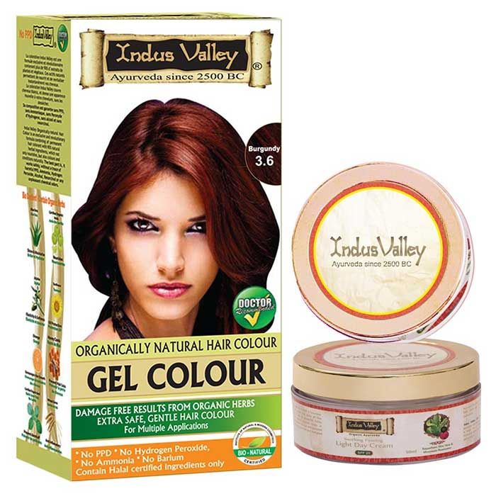 Buy Indus Valley Oragnically Natural Gel Hair Colour Burgundy 3.6 (276 g) And Get Light Day Cream (50 ml)Free - Purplle