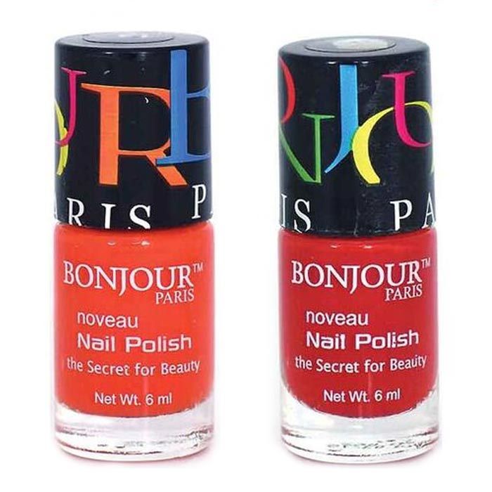 Buy Bonjour Paris Premium Nail Polish - Milky Orange / Cherry red (6 ml x 2 pcs combo) - Purplle