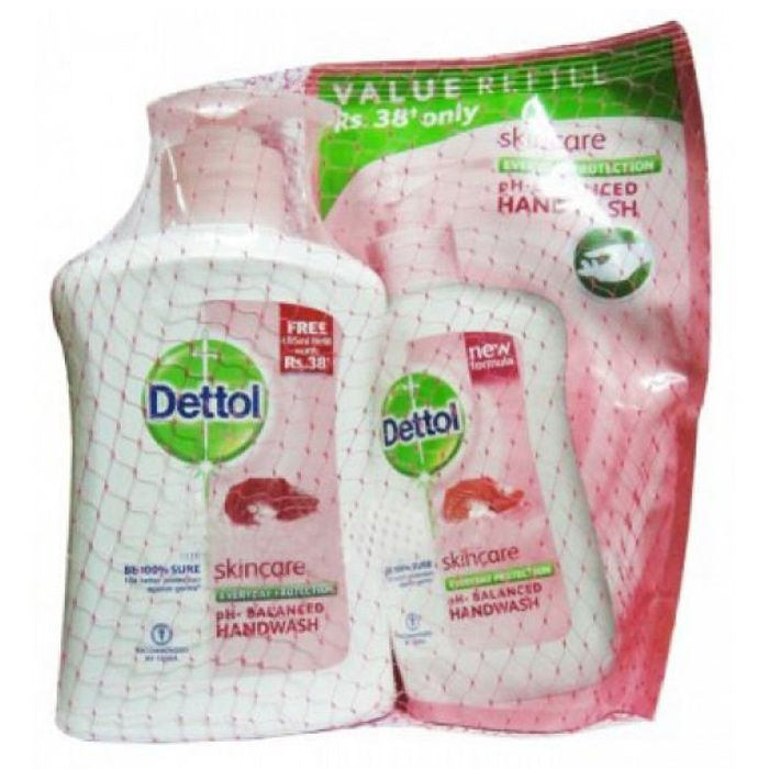 Buy Dettol Liquid Soap Pump Skincare (215 ml) + Dettol Handwash (185 ml) FREE - Purplle