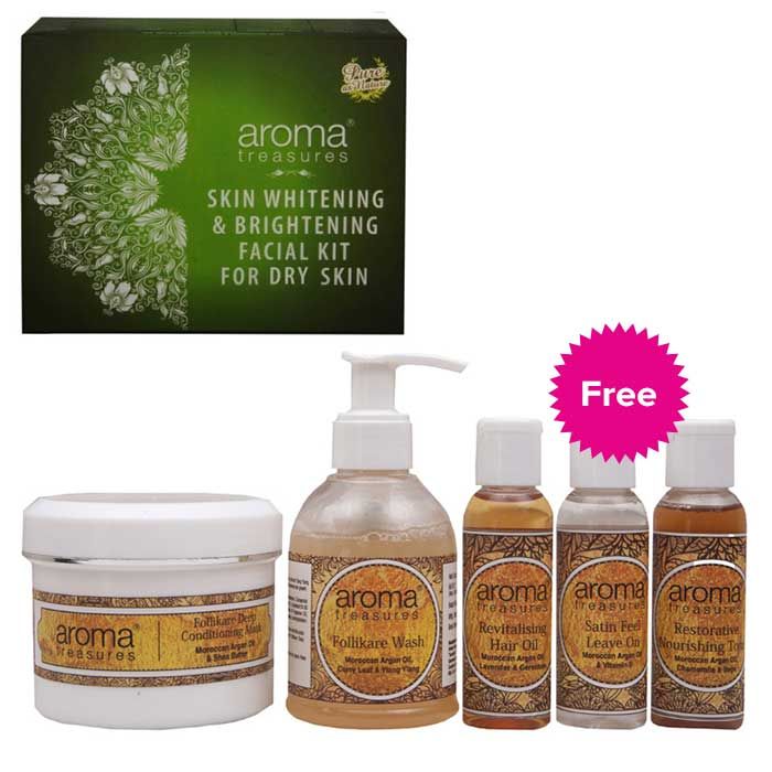 Buy Aroma Treasures Skin Whitening & Brightening Facial Kit for Dry Skin (120 g) + Hair Spa Kit FREE - Purplle