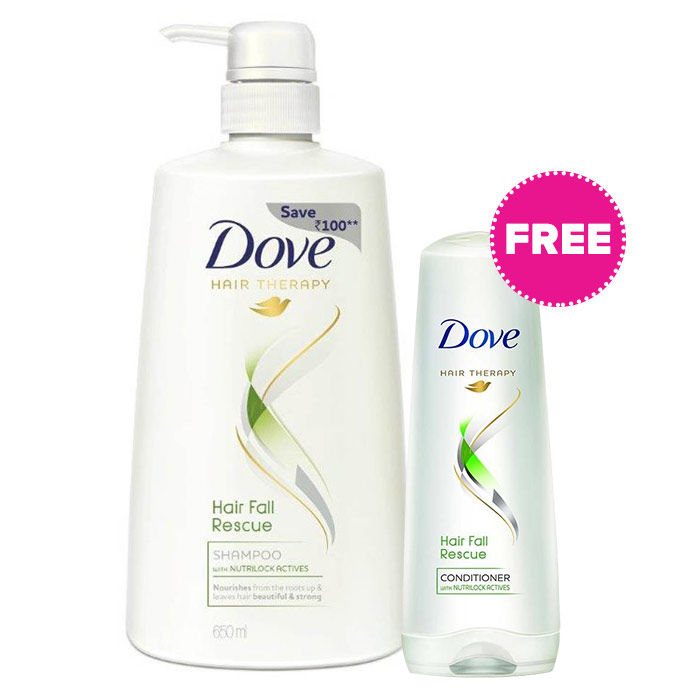 Buy Dove Hairfall Rescue Therapy Shampoo (650 ml)& Get Dove Hairfall Rescue Conditioner (80 ml) - Purplle