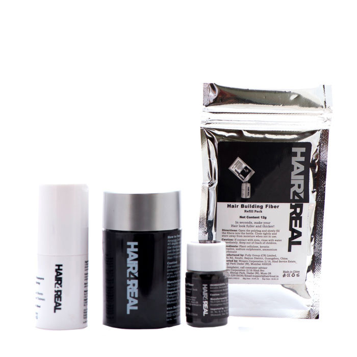 Buy Hair4Real Black- Hair Building Fibres 12g/ Locking Spray /5 gms fiber/12g refill (Value Pack of 4) - Purplle