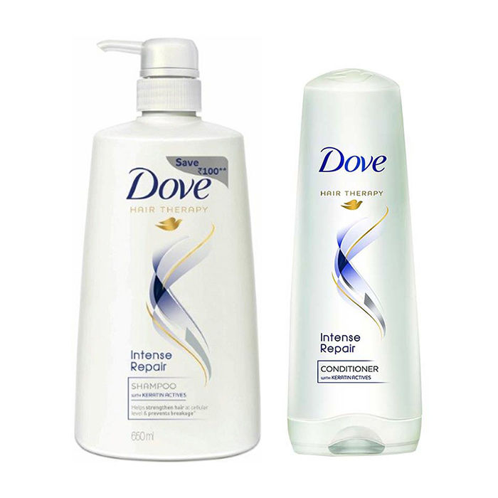 Buy Dove Intense Repair Shampoo (650 ml) With A Free Conditioner (75 ml) - Purplle