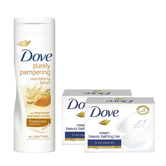Buy Dove Purely Pampering Shea Butter Body Lotion (400 ml) & Get 2 Dove Cream Beauty Bathing Bars (50 g) Free - Purplle