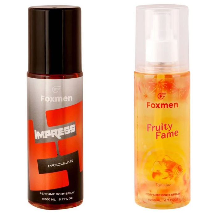 Buy Foxmen Perfume Body Spray Impress + Fruity Fame (200 ml + 200 ml) - Purplle