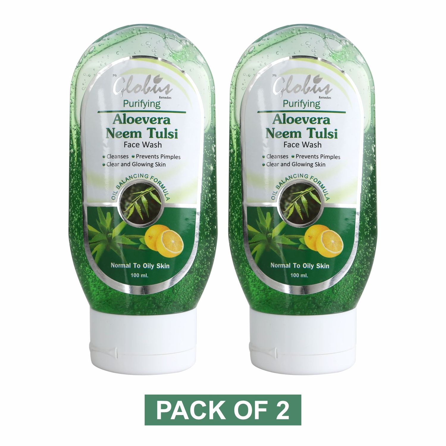 Buy Globus AloeVera,Neem Tulsi Vitamin A&E Face Wash 100 ml (Pack Of 2) - Purplle