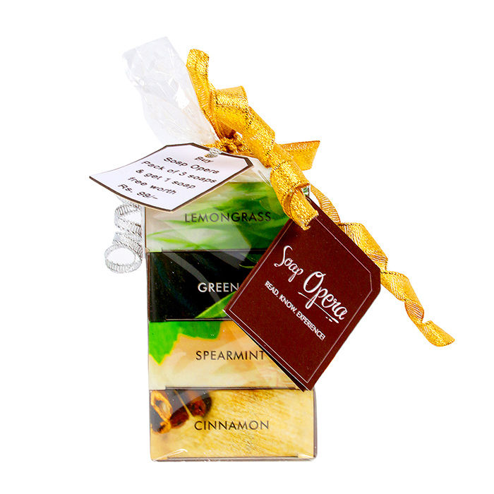 Buy Soap Opera 3+1 Combo Pack - Lemongrass, Green Tea, Spearmint, Cinnamon (Buy 3 Soaps, Get 1 Soap Free Worth Rs.99) (400 g) - Purplle