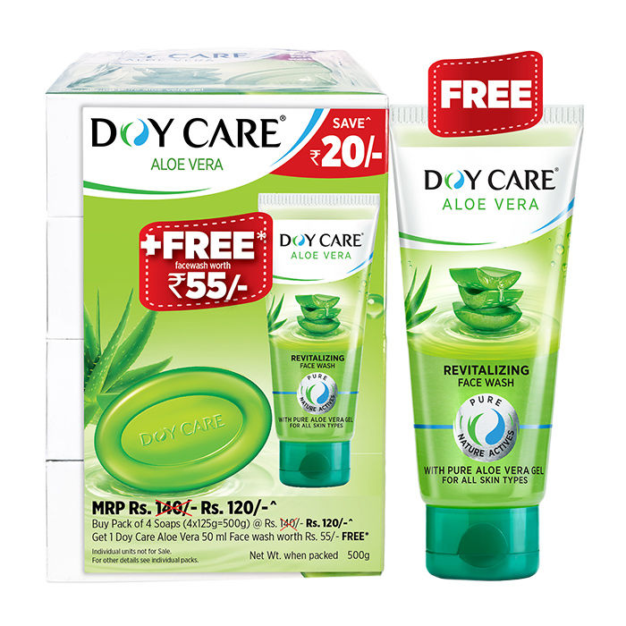 Buy Doy Care Aloe Vera Soap (125 g) (Pack of 4) + Doy Care Aloevera Revitalizing Facewash (50 ml) Free - Purplle