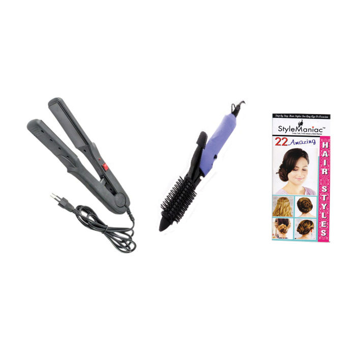 Buy Style Maniac Combo Of Ceramic Hair Straightener And Hair Curling Rod 16B - Purplle