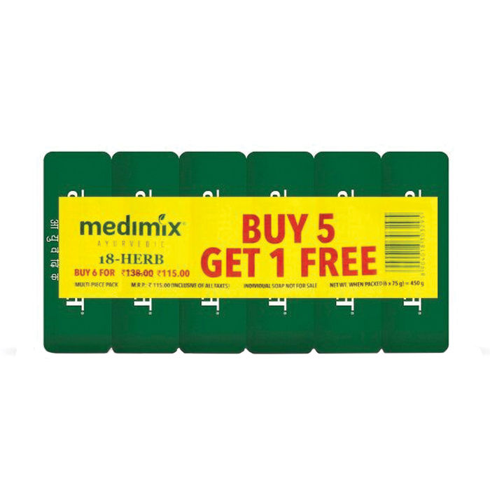 Buy Medimix Classic Ayurvedic 18 Herbs Soap (75 g) (5+1 Offer Pack) - Purplle