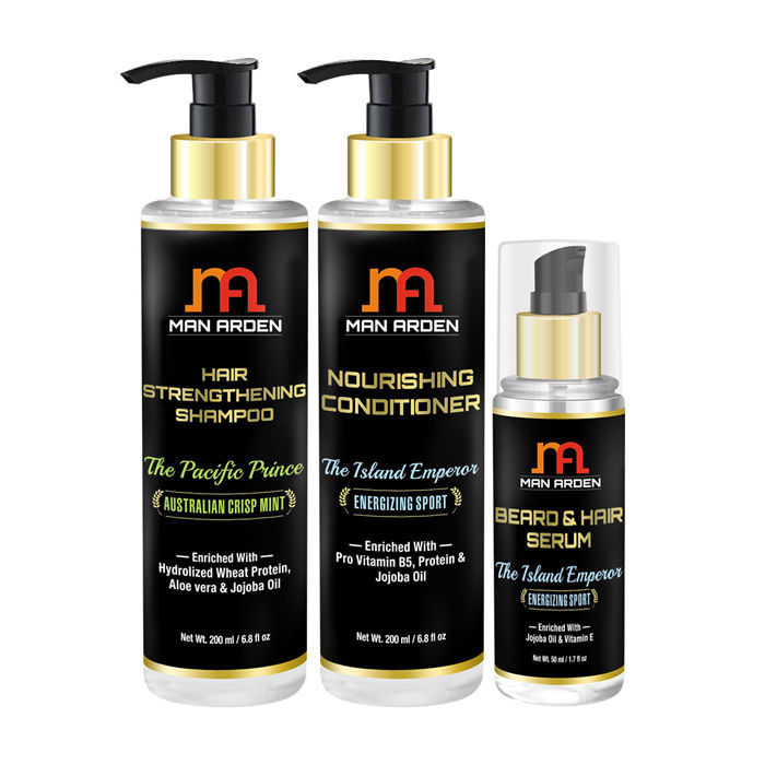 Buy Man Arden Hair Strengthening Shampoo + Hair Conditioner + Hair Serum (The Island Emperor Kit) - Purplle