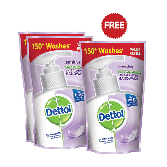 Buy Dettol pH-Balanced Germ Protection Liquid Handwash Pouch, Sensitive (175 ml)(Buy 2 Get 1 Free) - Purplle