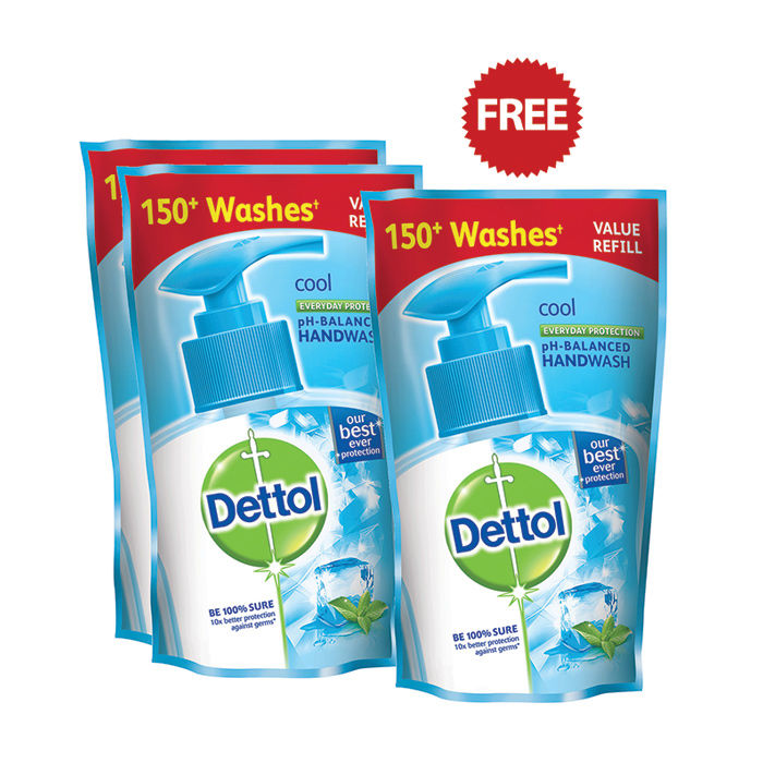Buy Dettol pH-Balanced Germ Protection Liquid Handwash Pouch, Cool (175 ml)(Buy 2 Get 1 Free) - Purplle