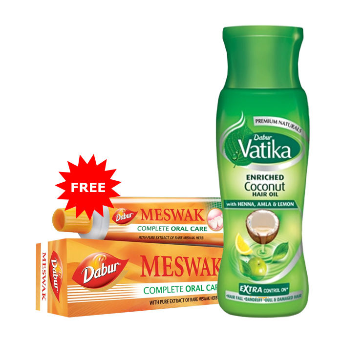 Buy Dabur Vatika Hair Oil (75 ml) + Dabur Meswak Toothpaste (25 g) FREE - Purplle