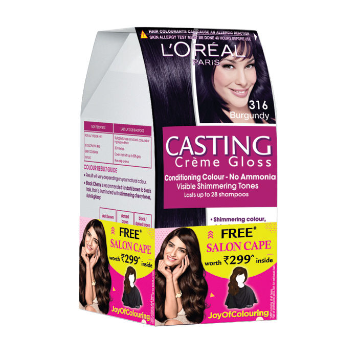 Buy L'Oreal Paris Casting Creme Gloss Shade 316 Burgundy With Salon Cape Worth INR 299 Free - Purplle