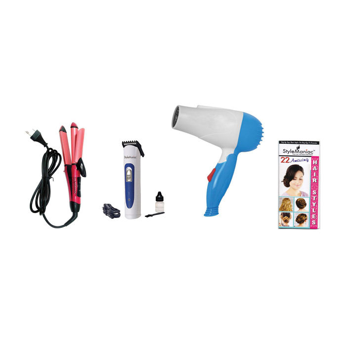 Buy Style Maniac Combo Of 2 In 1 Hair Straightener Cum Curler , Hair Dryer And Men'S Trimmer And Get A Hairstyle Book Free - Purplle