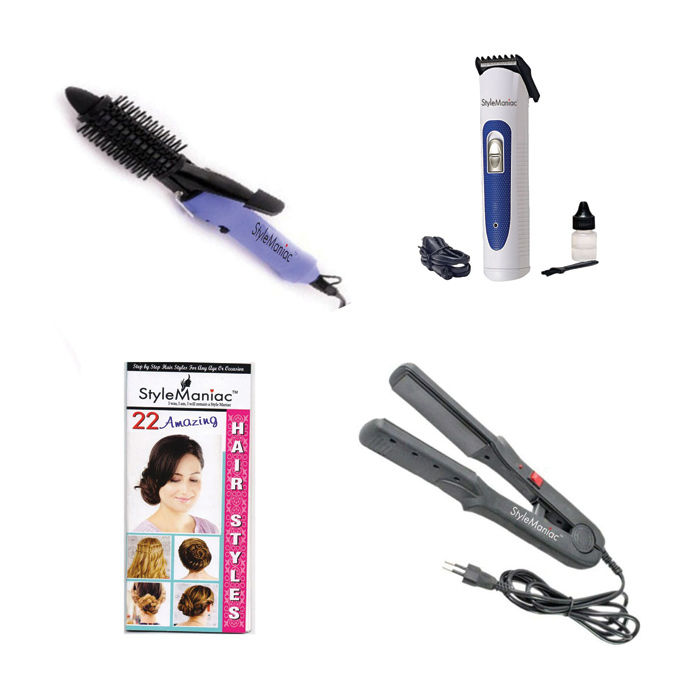 Buy Style Maniac Combo Of Hair Straightener , Hair Curler(16B) And Men'S Trimmer And Get A Hairstyle Book Free - Purplle