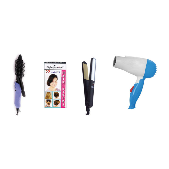 Buy Style Maniac Combo Of Professional Hair Straightener , Hair Curler (16B) And Hair Dryer And Get A Hairstyle Book Free - Purplle
