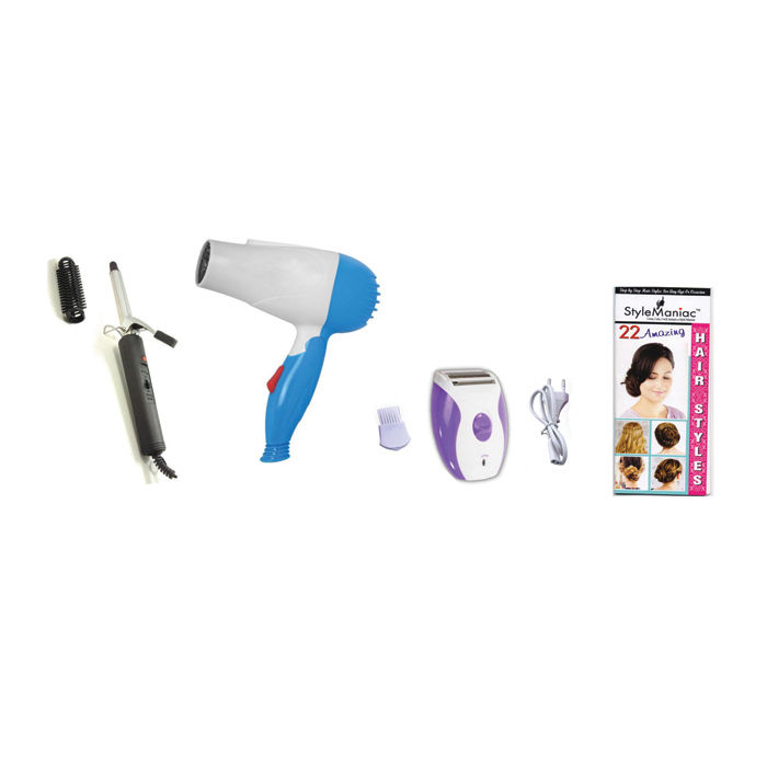 Buy Style Maniac Combo Of Hair Curler , Hair Dryer And Epilator (Ak-2001) And Get A Hairstyle Book Free - Purplle