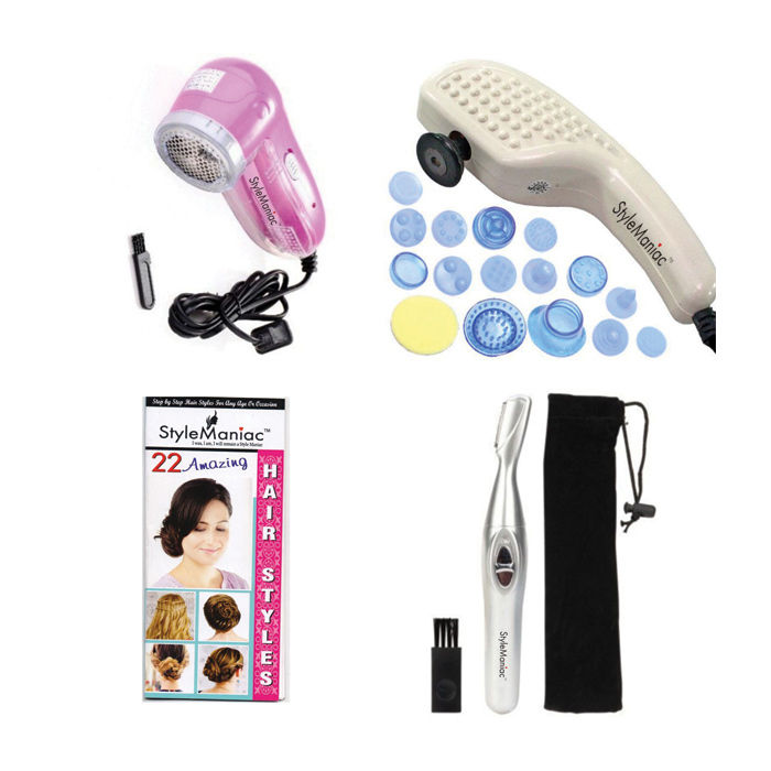 Buy Style Maniac Combo Of Lint Roller , 19 In 1 Full Body Massager And Painless Eyebrow Hair Remover And Get A Hairstyle Book Free - Purplle