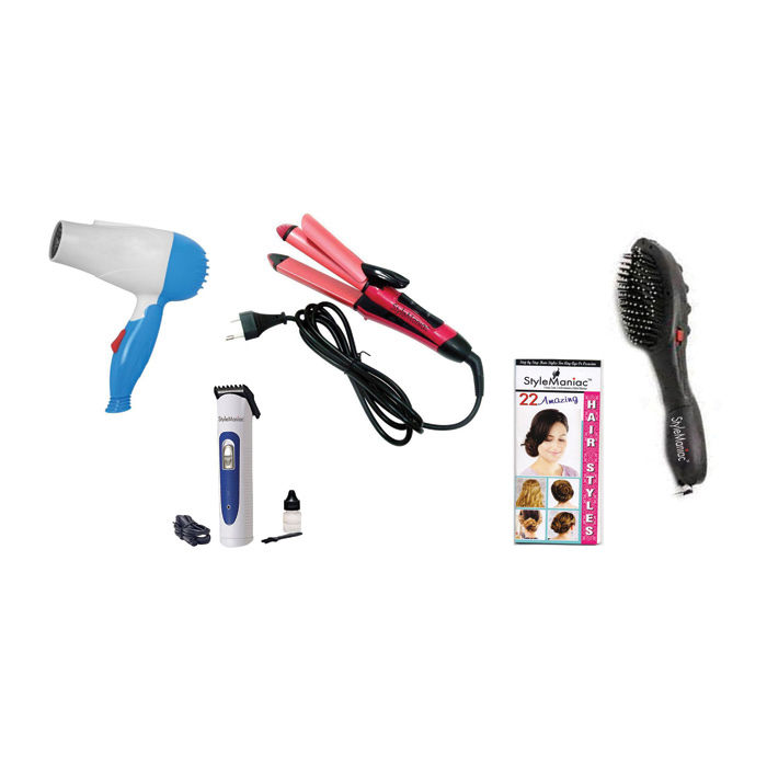 Buy Style Maniac Combo Of 2 In 1 Hair Straightener Cum Curler , Hair Dryer , Magnetic Massager Brush And Men'S Trimmer And Get A Hairstyle Book Free - Purplle