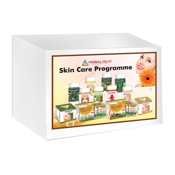 Buy Herbal Hills Skin Care Programme - 12 Products (Detoxhills, Imunohills, Glohills, Wheat-O-Power Orange, Hemohills, Digeshills, Triphalahills, Neemhills, Super Vegiehills Orange, Aloehills, Glohills Face Cream, Glohills Ultra Face Pack) - Purplle