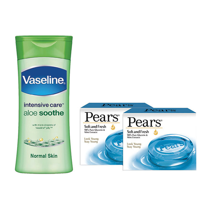 Buy Buy 1 Vaseline Intensive Care Aloe Soothe Body Lotion (300 ml) and Get Pears Soft & Fresh Bathing Bar (75 g) Free - Purplle