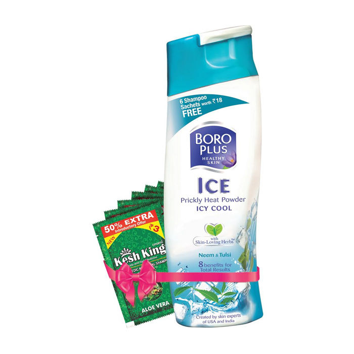 Buy Boroplus Prickly Heat Powder Icy cool (150 g) + Kesh King alovera Herbal Shampoo 6 Sachets Free worth Rs 18 - Purplle
