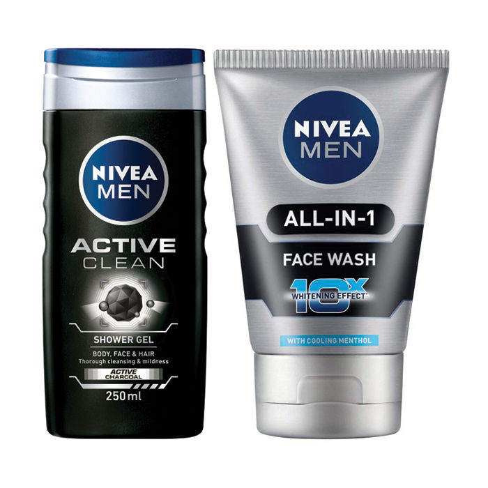 Buy Nivea Men Active Clean Shower Gel (250 ml) + Nivea All In One Face Wash (50 ml) - Purplle