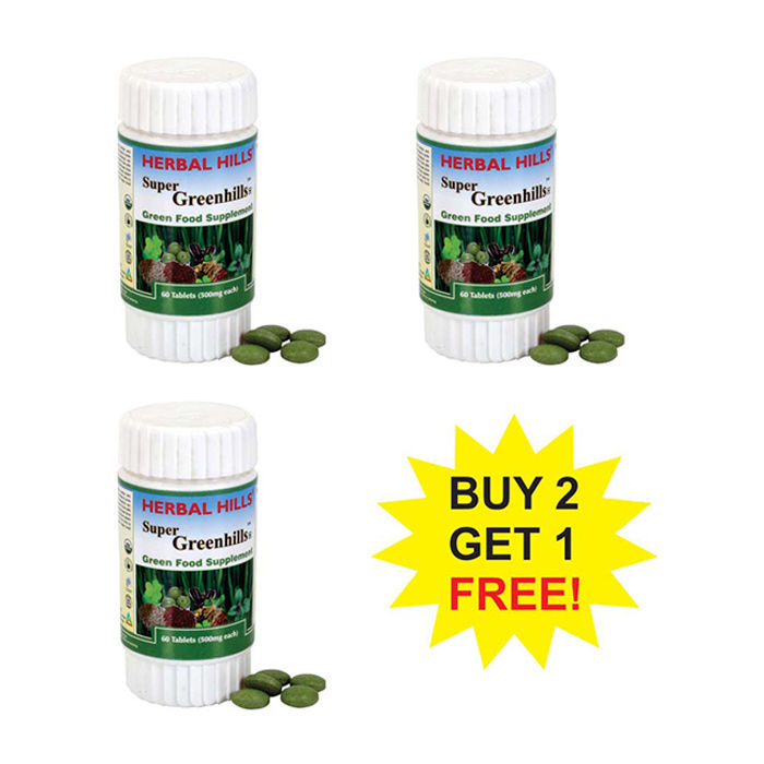 Buy Herbal Hills Super Greenhills 60 Tablets (Buy 2 Get 1 Free) - Purplle