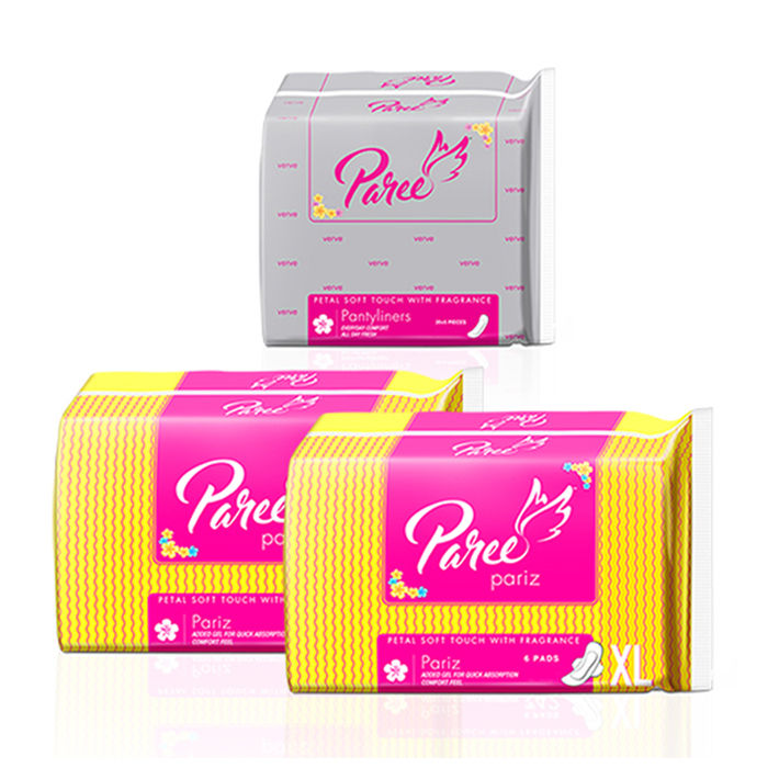 Buy Paree 2 Pariz XL Sanitary Pads and 1 Verve Pantyliner-(Combo of 3) - Purplle