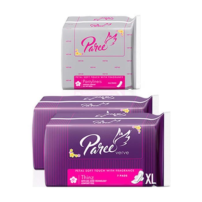 Buy Paree 2 Verve Thinz XL Sanitary Pads and 1 Verve pantyliner-(Combo of 3)-Monthly Usage - Purplle