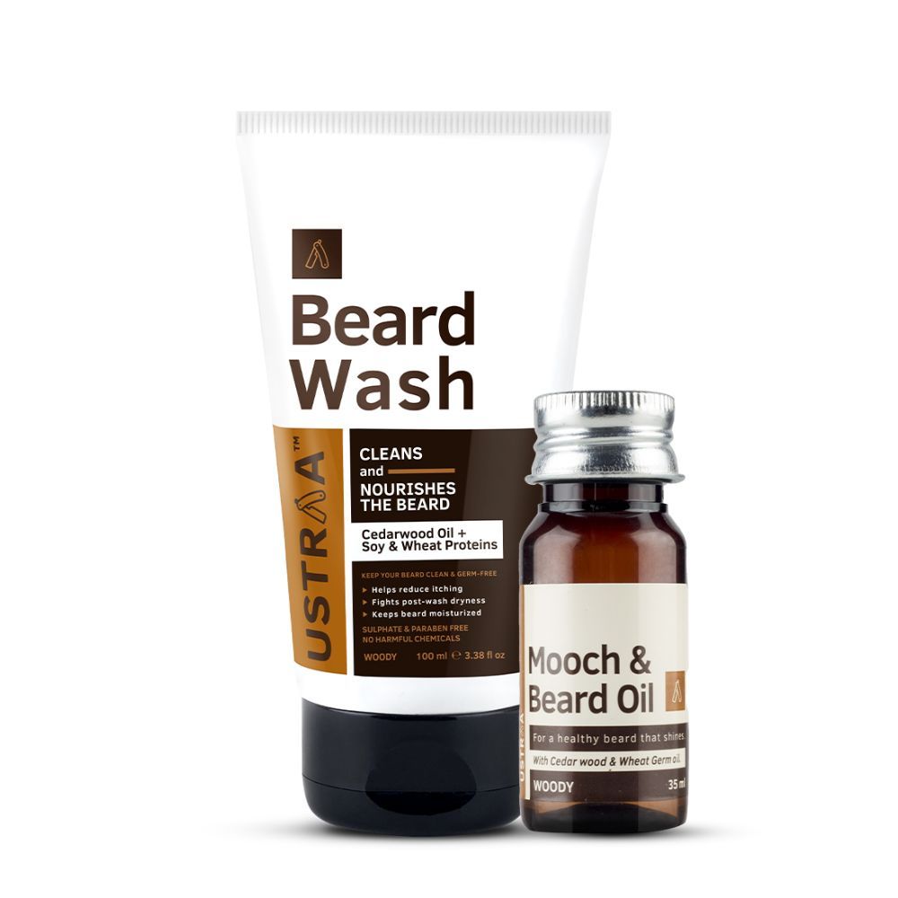 Buy Ustraa Mooch Beard oil and Beard Wash - Woody - Set of 2 - Purplle