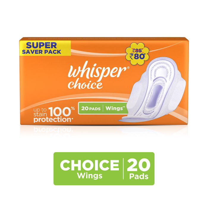 Buy Whisper Choice Wings Sanitary Pads Regular Size 20 pc Pack - Purplle