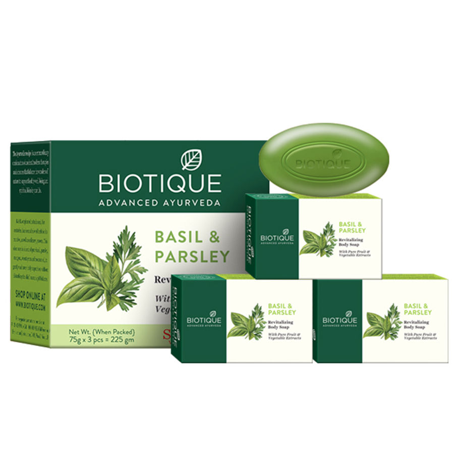 Buy Biotique Basil & Parsley Revitalizing bathing bar - Pack of 3 (Each 75 g) - Purplle