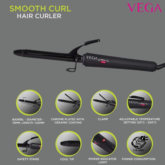 Vega Smooth Curl Hair Curling Iron VHCH 03