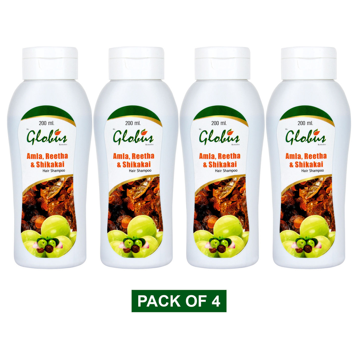 Buy Globus Herbal Amla, Reetha & Shikakai Shampoo 200 ml (Pack Of 4) - Purplle