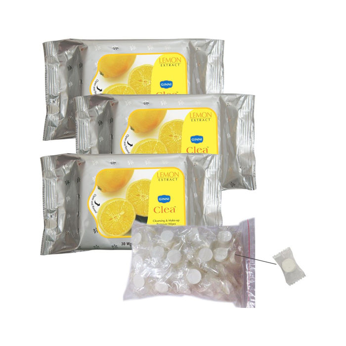 Buy Ginni Clea Cleansing & Make Up Remover Wipes (Lemon) (Pack Of 3) (30 Wipes Per Pack) And Magic Coin Tissues (50 Pcs) (Each In Single Pack) - Purplle