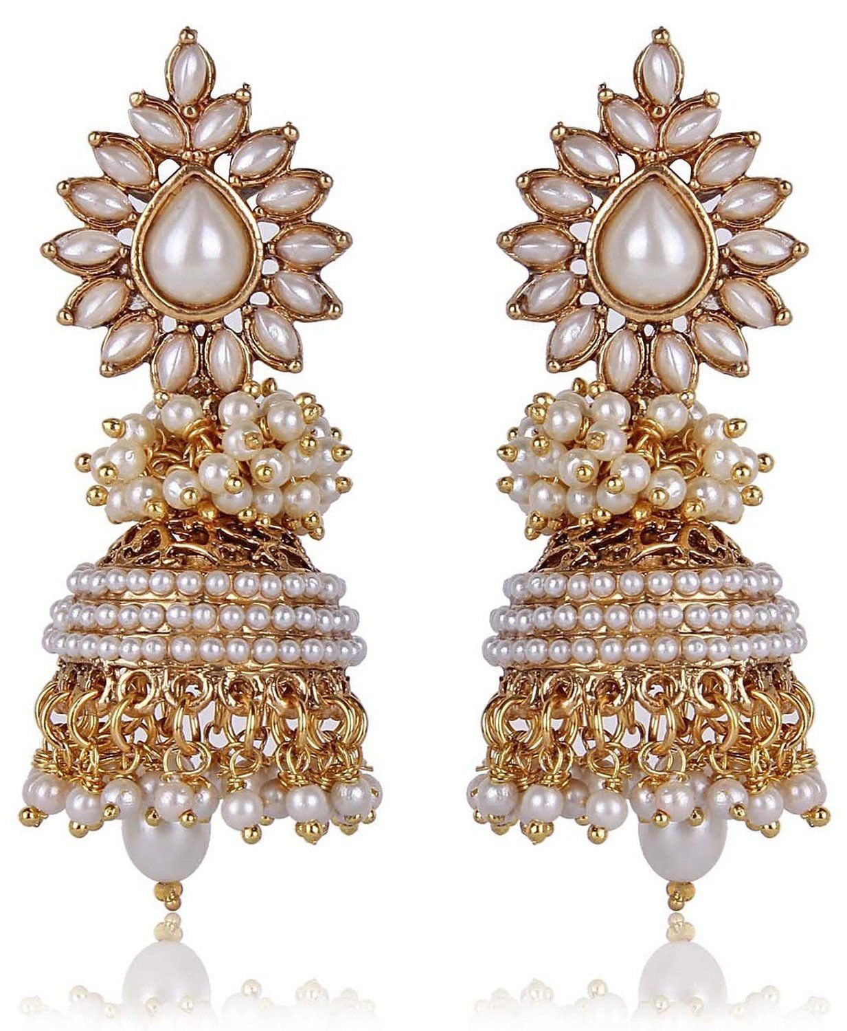 Buy Crunchy Fashion Blooming Pearly Glorious Glamour Jhumka - Purplle