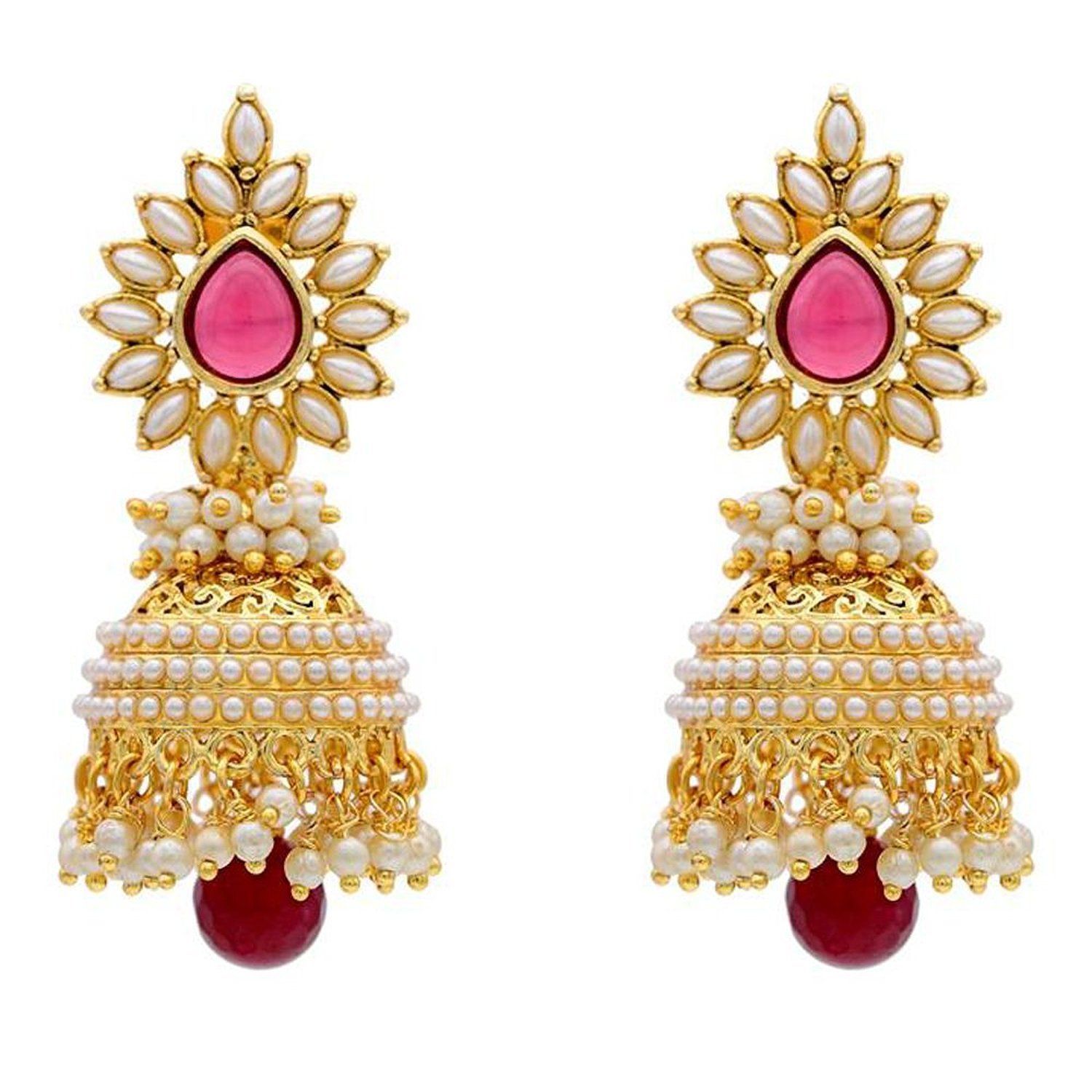 Buy Crunchy Fashion Glamour Pearly Glorious Marsala Jhumka - Purplle