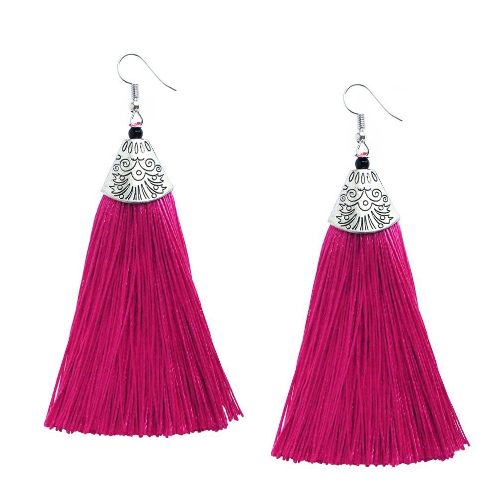 Buy Crunchy Fashion Pink Long Tassel Earrings for Women - Purplle